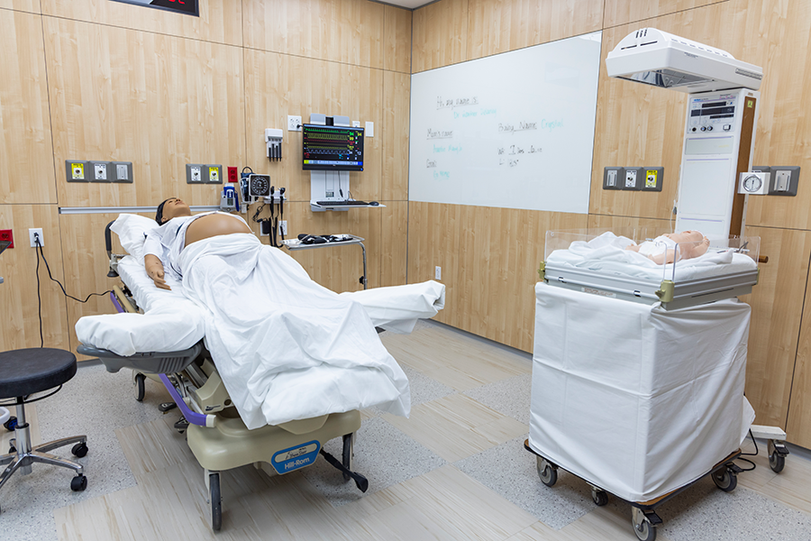 Labor and delivery room in the Clinical Simulation & Skills Facility